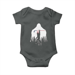 Bigfoot USA Ice Hockey 4th of July Baby Onesie Funny Sasquatch Patriotic American Flag TS14 Dark Heather Print Your Wear