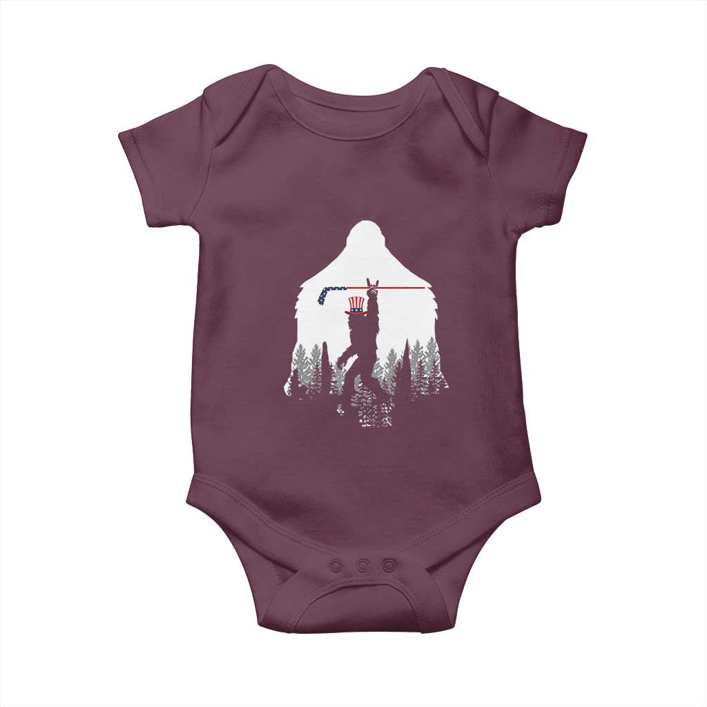 Bigfoot USA Ice Hockey 4th of July Baby Onesie Funny Sasquatch Patriotic American Flag TS14 Maroon Print Your Wear