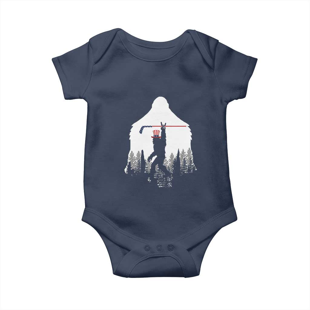 Bigfoot USA Ice Hockey 4th of July Baby Onesie Funny Sasquatch Patriotic American Flag TS14 Navy Print Your Wear