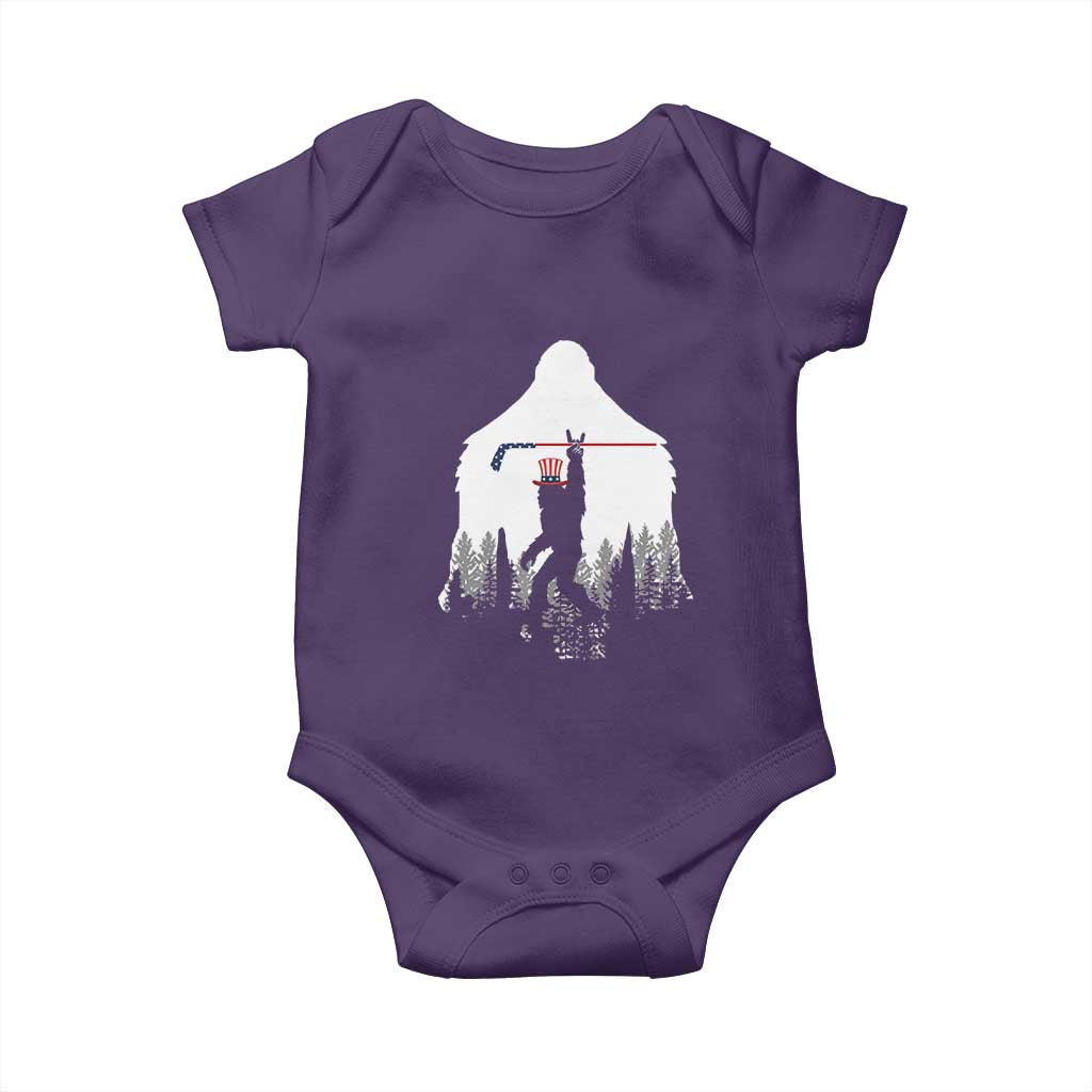 Bigfoot USA Ice Hockey 4th of July Baby Onesie Funny Sasquatch Patriotic American Flag TS14 Purple Print Your Wear