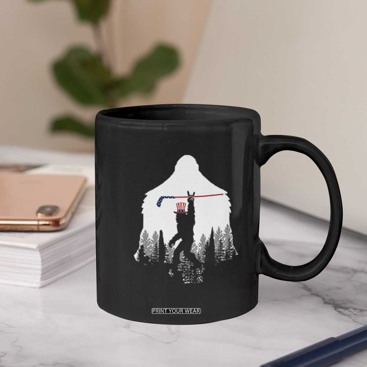Bigfoot USA Ice Hockey 4th of July Coffee Mug Funny Sasquatch Patriotic American Flag TS14 Print Your Wear