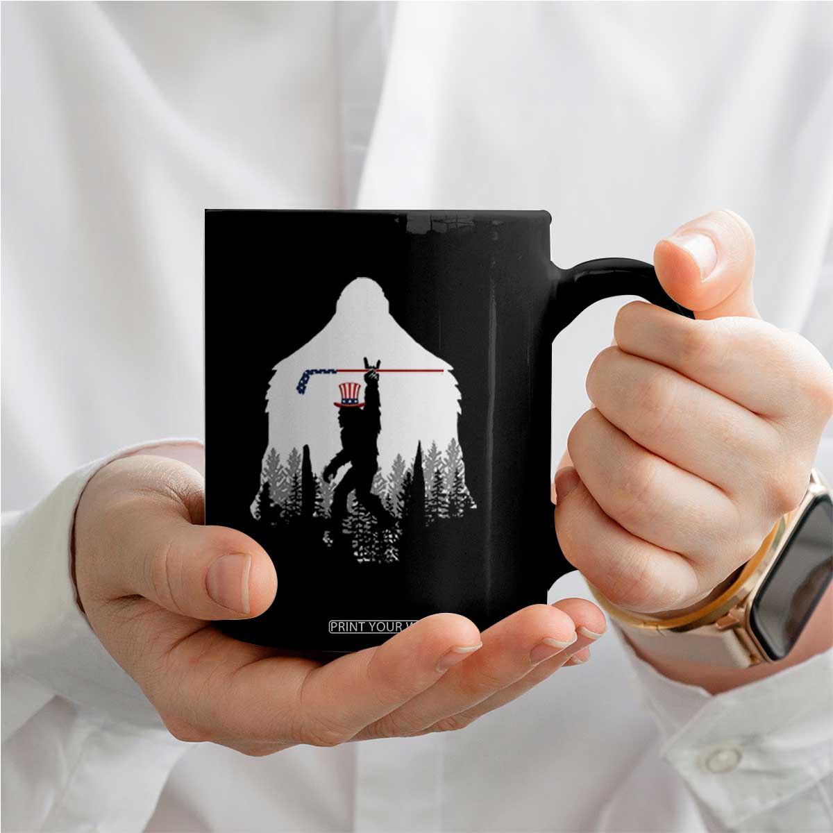 Bigfoot USA Ice Hockey 4th of July Coffee Mug Funny Sasquatch Patriotic American Flag TS14 Print Your Wear