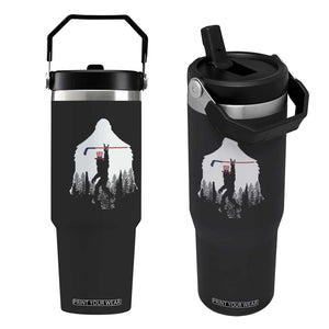 Bigfoot USA Ice Hockey 4th of July Flip Straw Tumbler Funny Sasquatch Patriotic American Flag TS14 One Size: 30 oz Black Print Your Wear