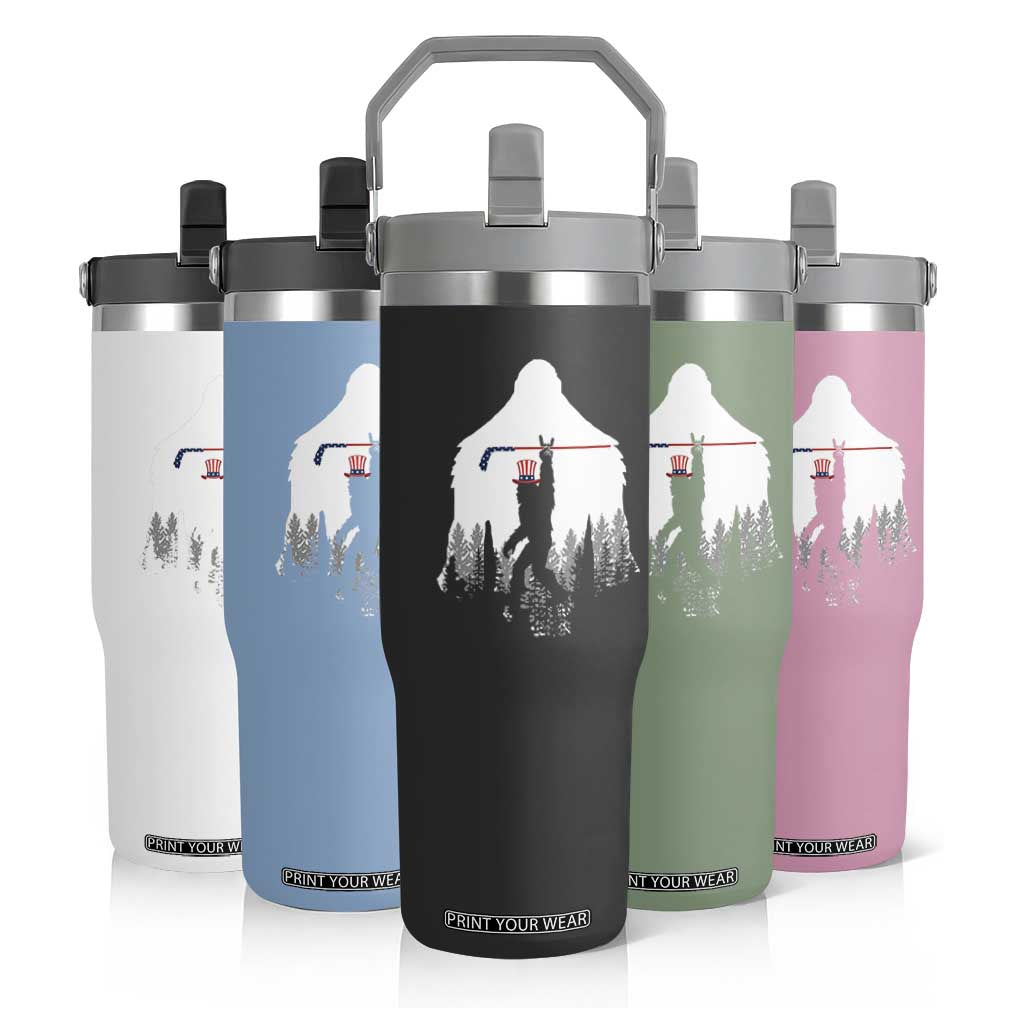 Bigfoot USA Ice Hockey 4th of July Flip Straw Tumbler Funny Sasquatch Patriotic American Flag TS14 Print Your Wear