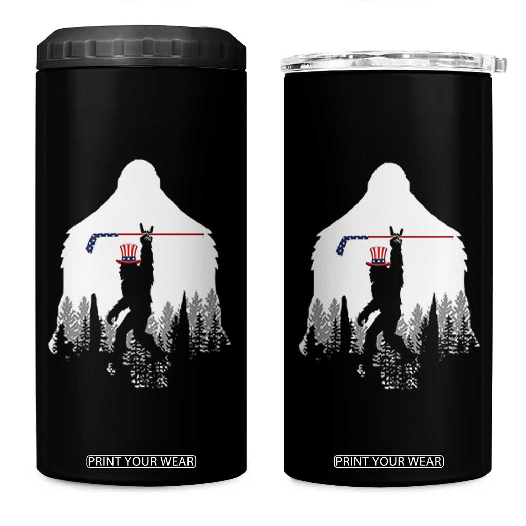 Bigfoot USA Ice Hockey 4th of July 4 in 1 Can Cooler Tumbler Funny Sasquatch Patriotic American Flag TS14 One Size: 16 oz Black Print Your Wear