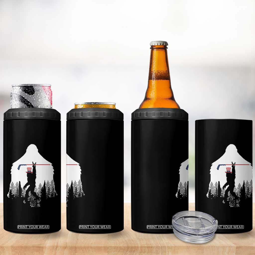 Bigfoot USA Ice Hockey 4th of July 4 in 1 Can Cooler Tumbler Funny Sasquatch Patriotic American Flag TS14 Print Your Wear
