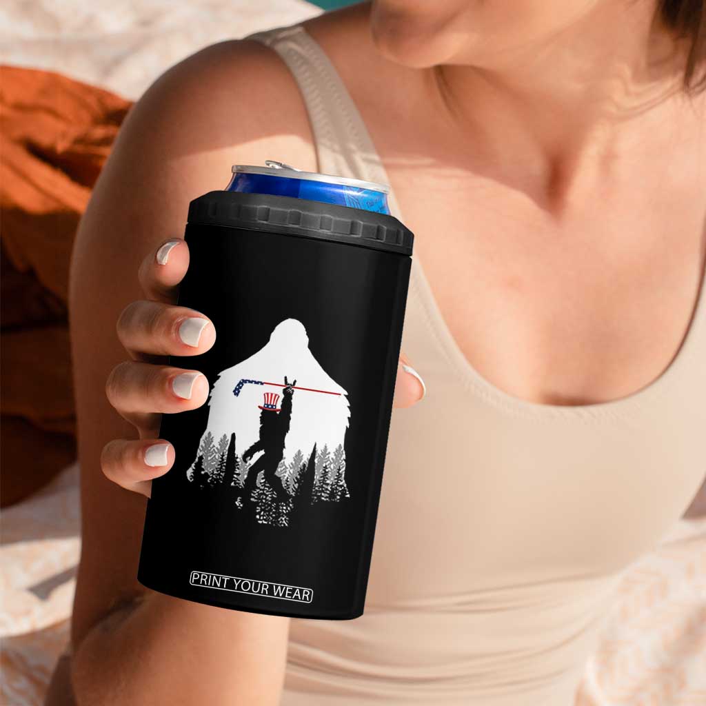 Bigfoot USA Ice Hockey 4th of July 4 in 1 Can Cooler Tumbler Funny Sasquatch Patriotic American Flag TS14 Print Your Wear