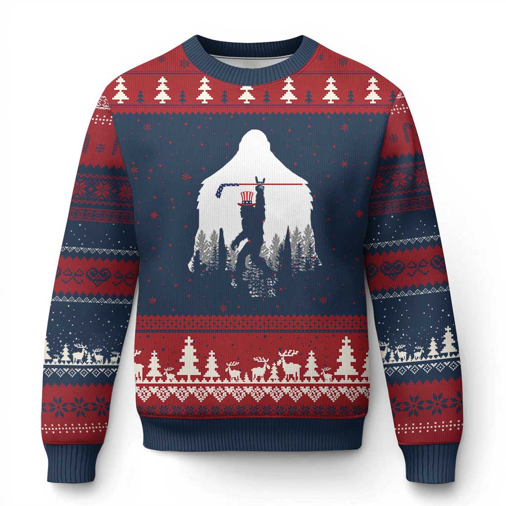 Bigfoot USA Ice Hockey 4th of July Ugly Christmas Sweater Funny Sasquatch Patriotic American Flag TS14 Navy Red Print Your Wear