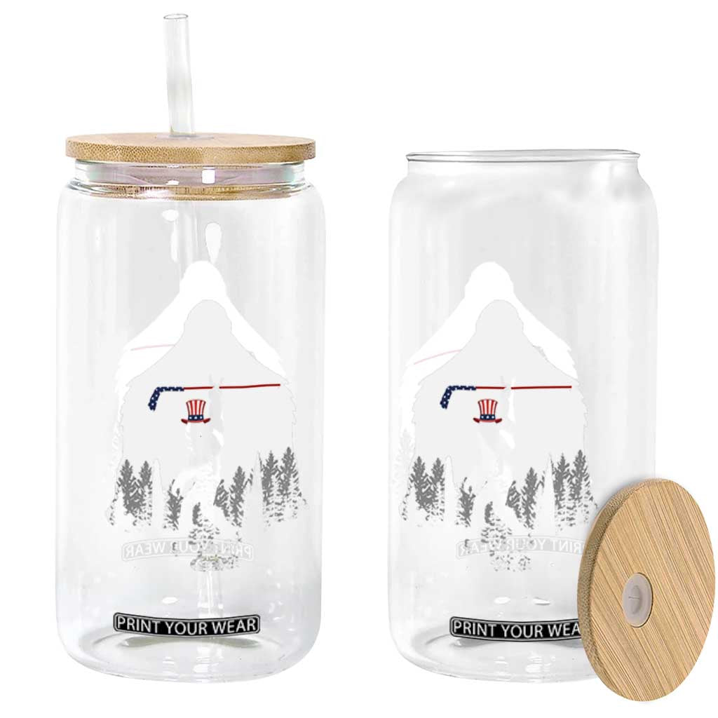 Bigfoot USA Ice Hockey 4th of July Glass Can Funny Sasquatch Patriotic American Flag TS14 Print Your Wear