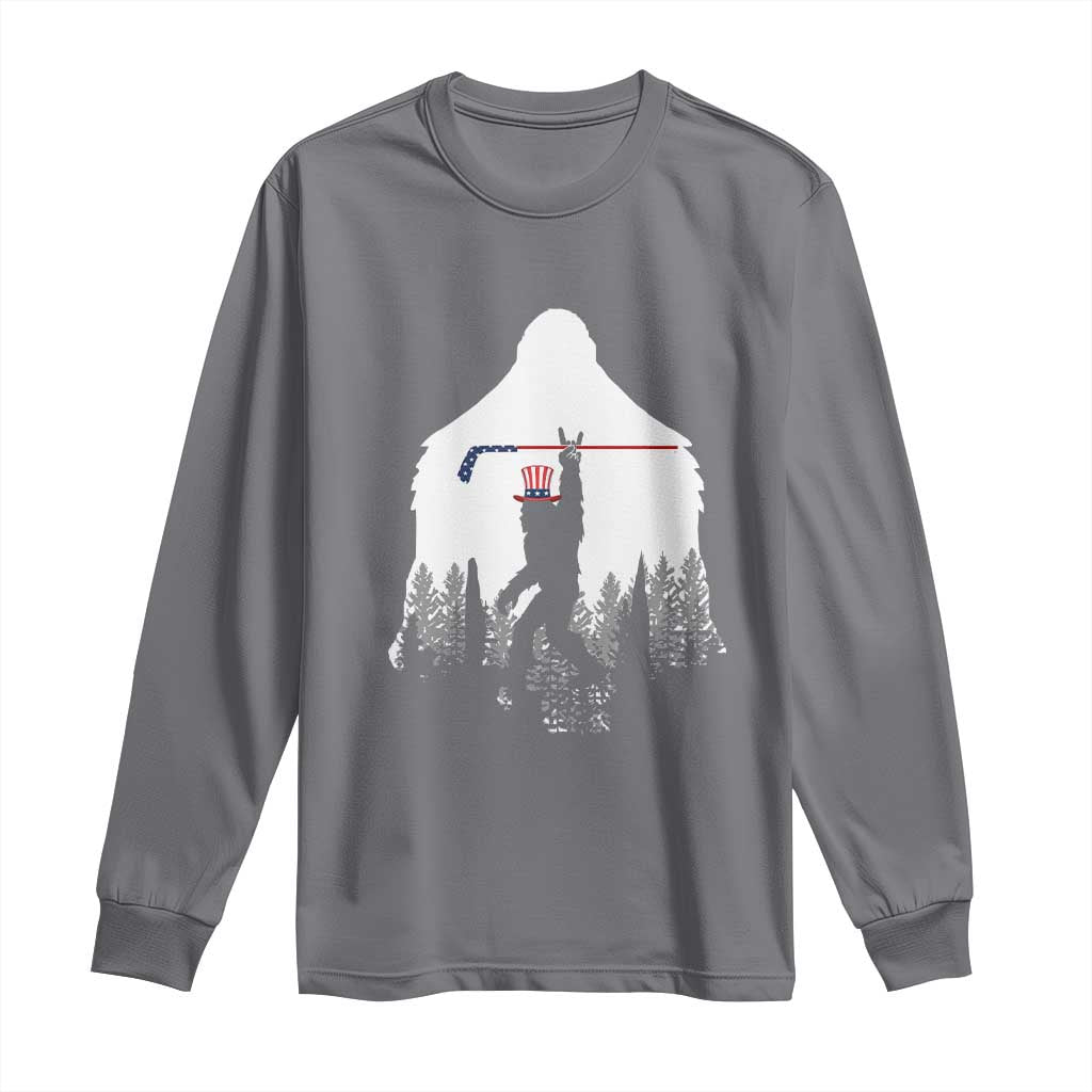 Bigfoot USA Ice Hockey 4th of July Long Sleeve Shirt Funny Sasquatch Patriotic American Flag TS14 Charcoal Print Your Wear