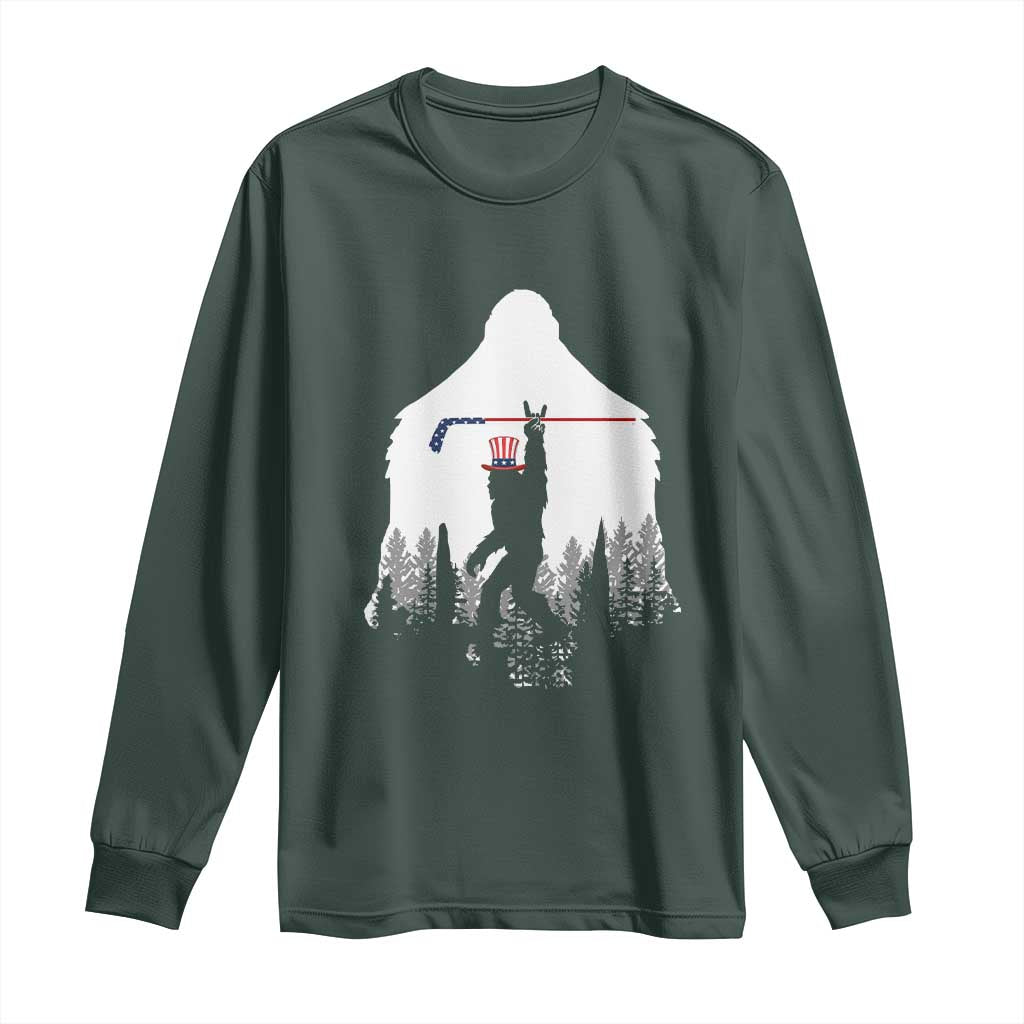 Bigfoot USA Ice Hockey 4th of July Long Sleeve Shirt Funny Sasquatch Patriotic American Flag TS14 Dark Forest Green Print Your Wear