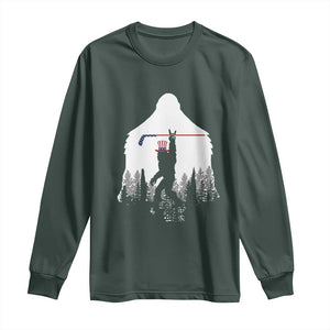 Bigfoot USA Ice Hockey 4th of July Long Sleeve Shirt Funny Sasquatch Patriotic American Flag TS14 Dark Forest Green Print Your Wear