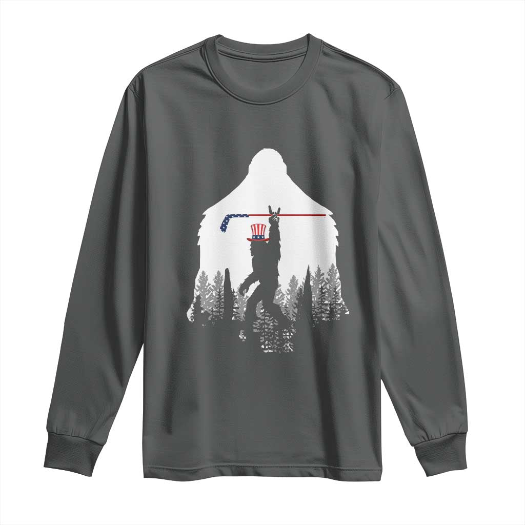 Bigfoot USA Ice Hockey 4th of July Long Sleeve Shirt Funny Sasquatch Patriotic American Flag TS14 Dark Heather Print Your Wear