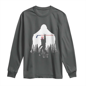 Bigfoot USA Ice Hockey 4th of July Long Sleeve Shirt Funny Sasquatch Patriotic American Flag TS14 Dark Heather Print Your Wear
