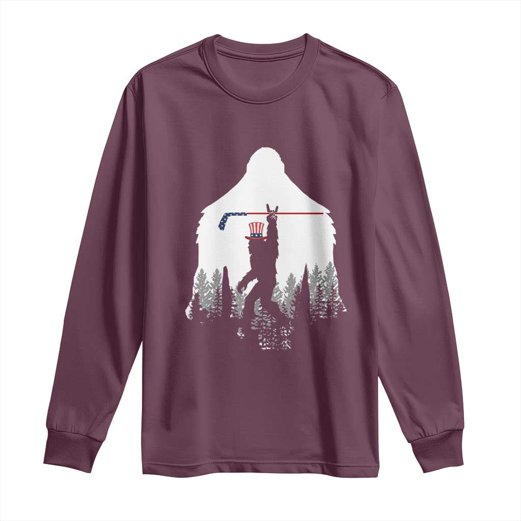 Bigfoot USA Ice Hockey 4th of July Long Sleeve Shirt Funny Sasquatch Patriotic American Flag TS14 Maroon Print Your Wear