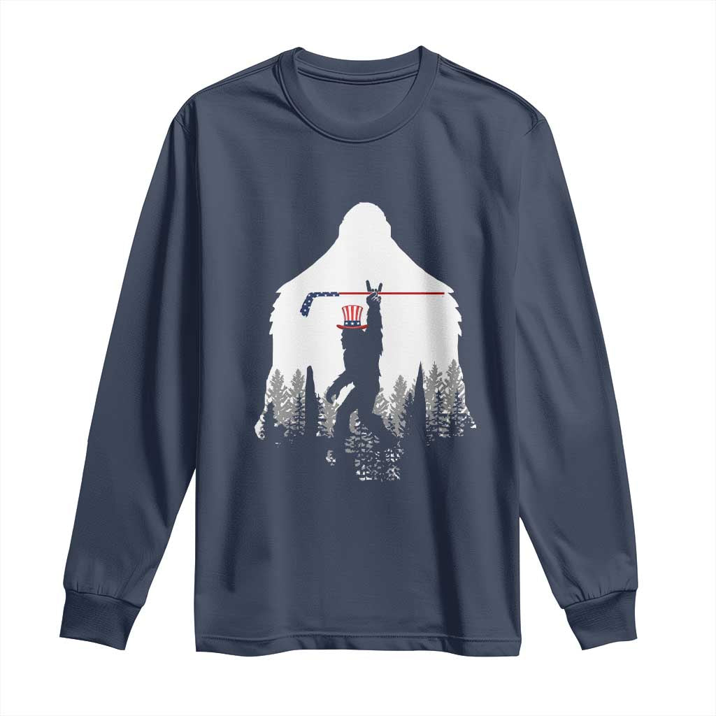 Bigfoot USA Ice Hockey 4th of July Long Sleeve Shirt Funny Sasquatch Patriotic American Flag TS14 Navy Print Your Wear