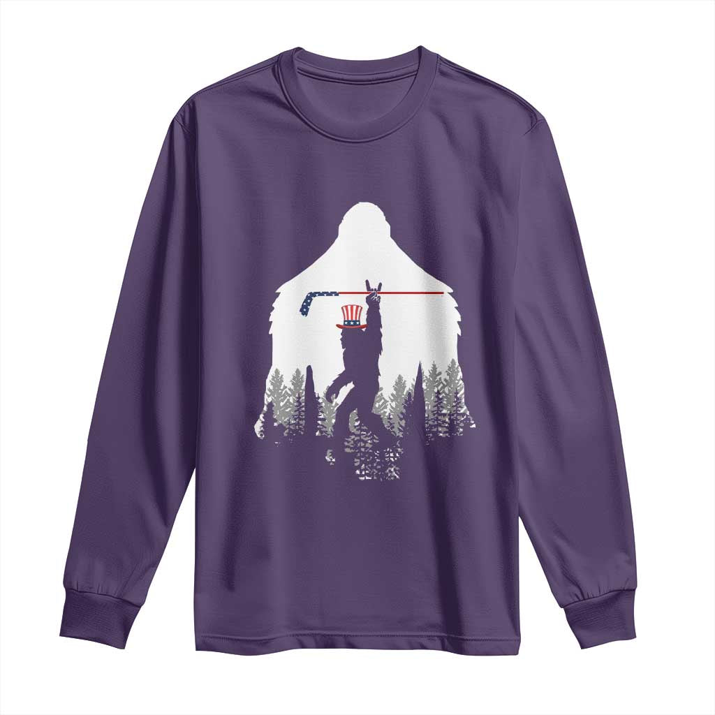 Bigfoot USA Ice Hockey 4th of July Long Sleeve Shirt Funny Sasquatch Patriotic American Flag TS14 Purple Print Your Wear