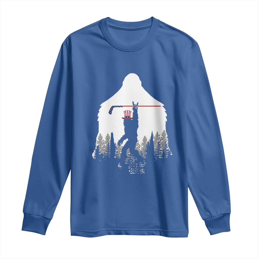 Bigfoot USA Ice Hockey 4th of July Long Sleeve Shirt Funny Sasquatch Patriotic American Flag TS14 Royal Blue Print Your Wear