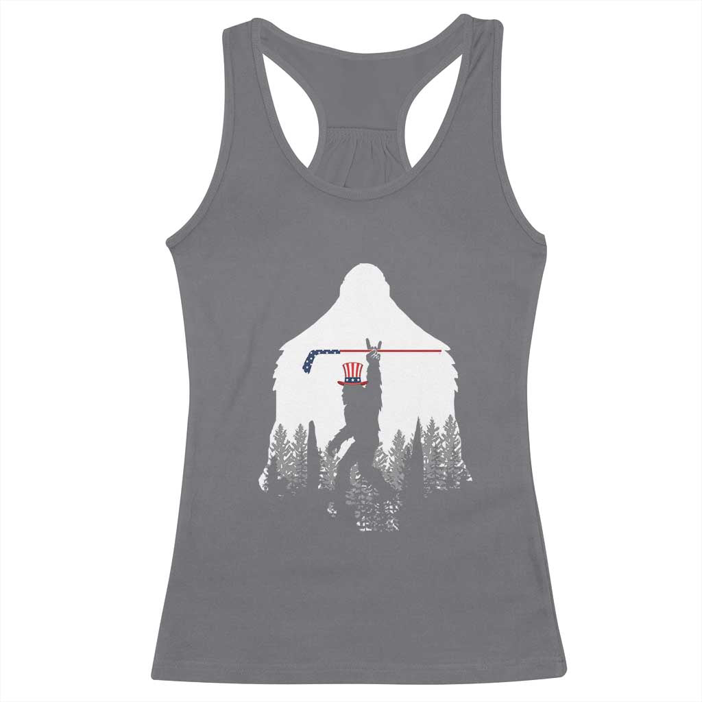 Bigfoot USA Ice Hockey 4th of July Racerback Tank Top Funny Sasquatch Patriotic American Flag TS14 Charcoal Print Your Wear