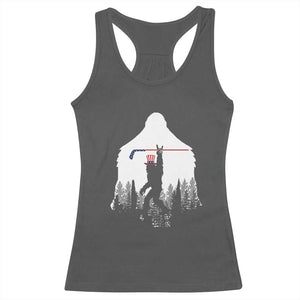 Bigfoot USA Ice Hockey 4th of July Racerback Tank Top Funny Sasquatch Patriotic American Flag TS14 Dark Heather Print Your Wear