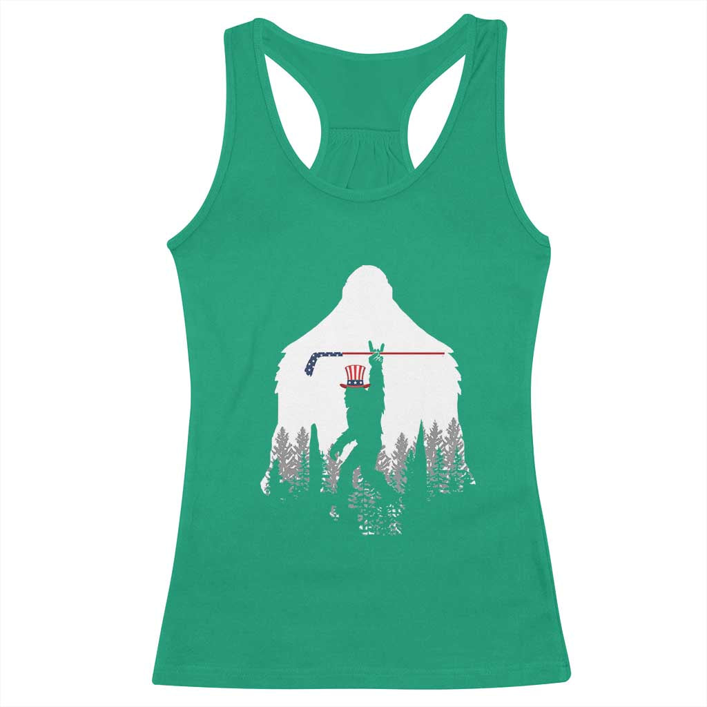 Bigfoot USA Ice Hockey 4th of July Racerback Tank Top Funny Sasquatch Patriotic American Flag TS14 Irish Green Print Your Wear