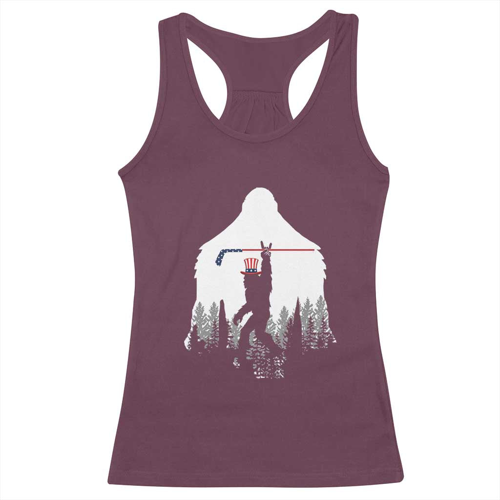 Bigfoot USA Ice Hockey 4th of July Racerback Tank Top Funny Sasquatch Patriotic American Flag TS14 Maroon Print Your Wear
