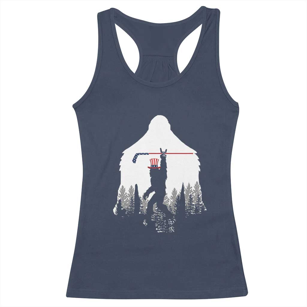 Bigfoot USA Ice Hockey 4th of July Racerback Tank Top Funny Sasquatch Patriotic American Flag TS14 Navy Print Your Wear