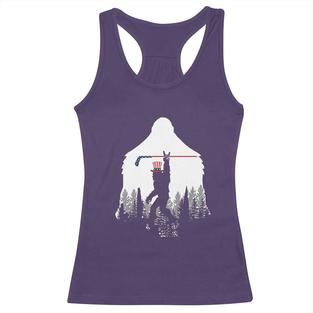 Bigfoot USA Ice Hockey 4th of July Racerback Tank Top Funny Sasquatch Patriotic American Flag TS14 Purple Print Your Wear