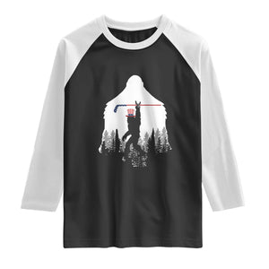 Bigfoot USA Ice Hockey 4th of July Raglan Shirt Funny Sasquatch Patriotic American Flag TS14 Black White Print Your Wear