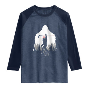 Bigfoot USA Ice Hockey 4th of July Raglan Shirt Funny Sasquatch Patriotic American Flag TS14 Heather Denim Navy Print Your Wear