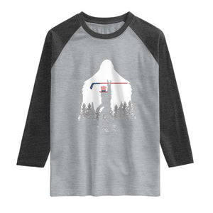 Bigfoot USA Ice Hockey 4th of July Raglan Shirt Funny Sasquatch Patriotic American Flag TS14 Heather Gray Heather Charcoal Print Your Wear