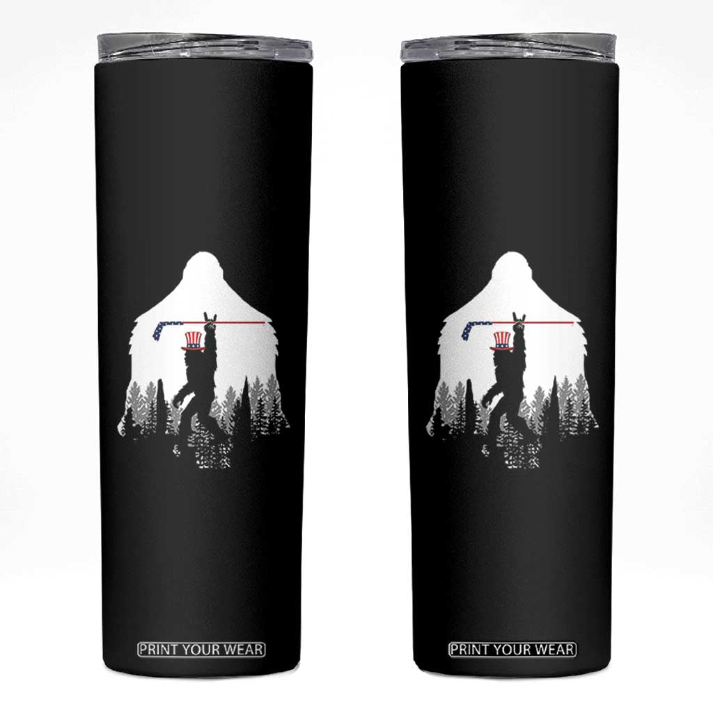 Bigfoot USA Ice Hockey 4th of July Skinny Tumbler Funny Sasquatch Patriotic American Flag TS14 Black Print Your Wear
