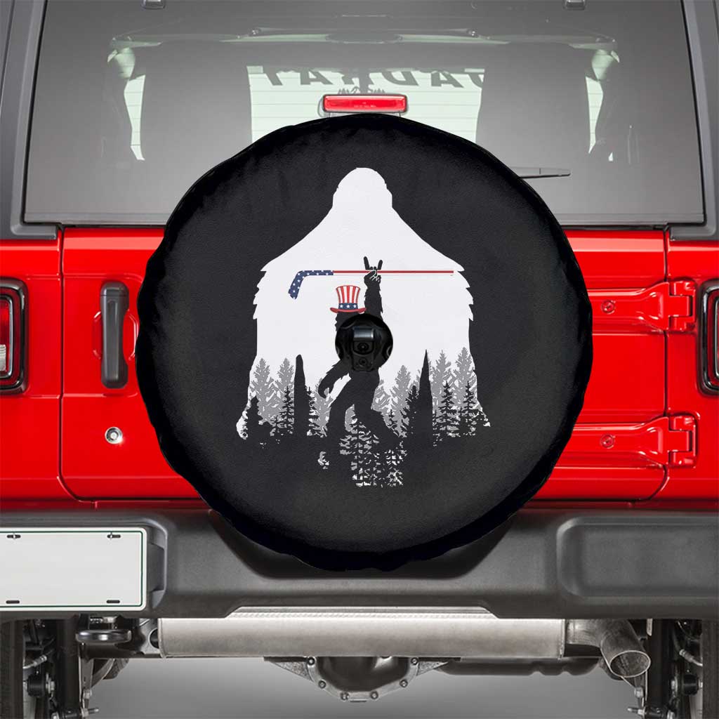 Bigfoot USA Ice Hockey 4th of July Spare Tire Cover Funny Sasquatch Patriotic American Flag TS14 Black Print Your Wear