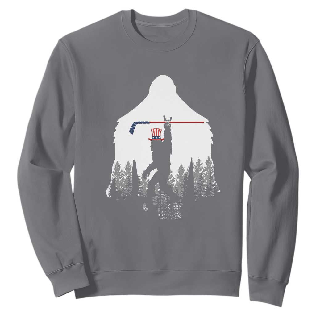 Bigfoot USA Ice Hockey 4th of July Sweatshirt Funny Sasquatch Patriotic American Flag TS14 Charcoal Print Your Wear