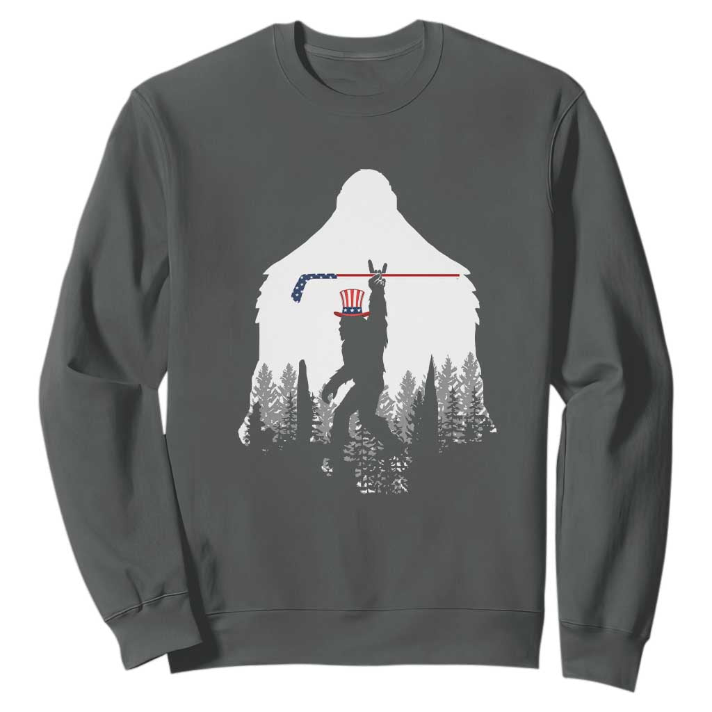 Bigfoot USA Ice Hockey 4th of July Sweatshirt Funny Sasquatch Patriotic American Flag TS14 Dark Heather Print Your Wear