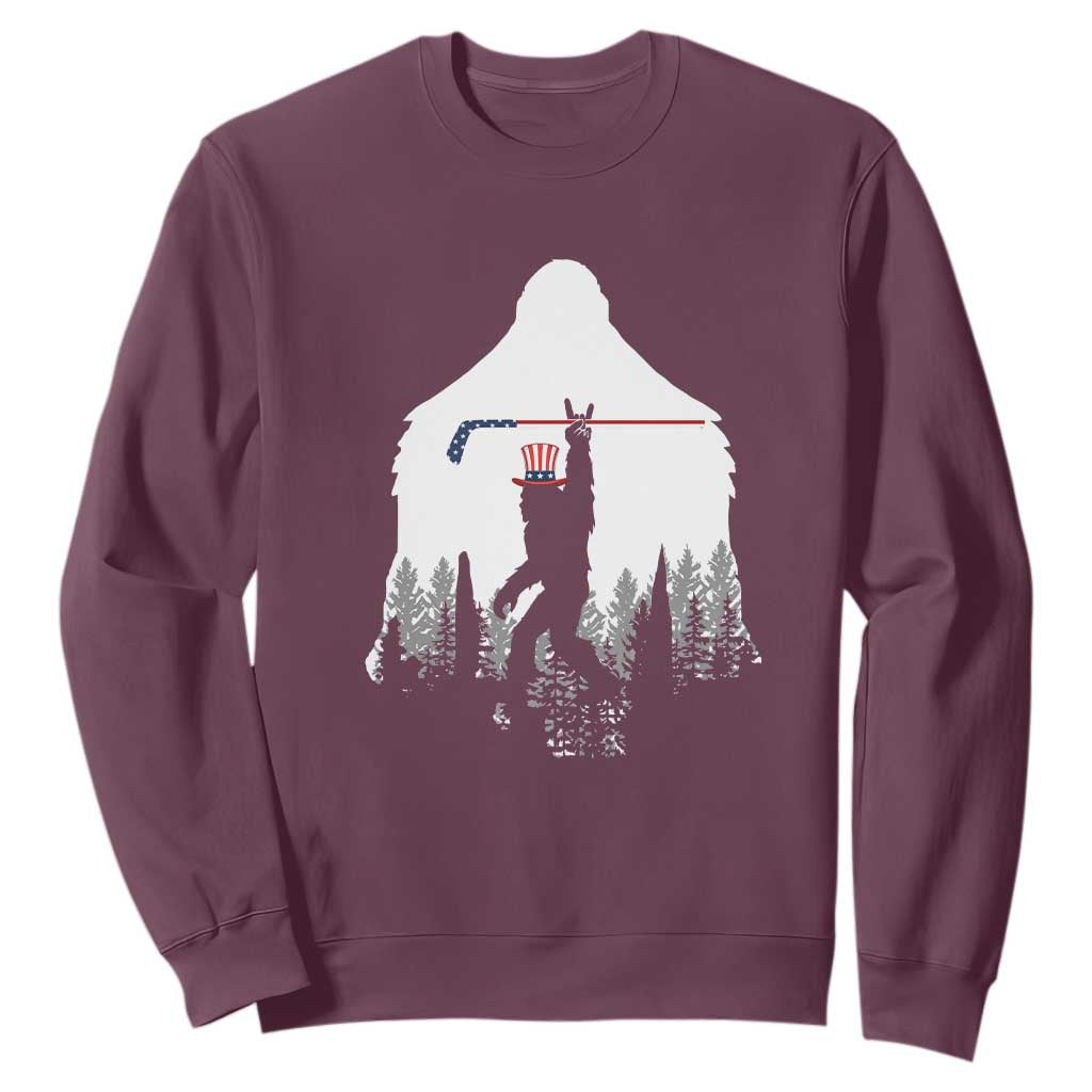Bigfoot USA Ice Hockey 4th of July Sweatshirt Funny Sasquatch Patriotic American Flag TS14 Maroon Print Your Wear