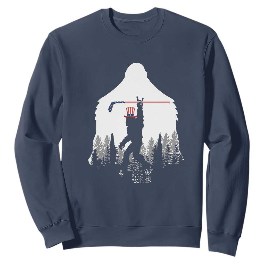 Bigfoot USA Ice Hockey 4th of July Sweatshirt Funny Sasquatch Patriotic American Flag TS14 Navy Print Your Wear