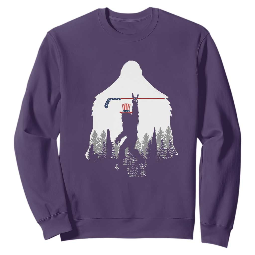 Bigfoot USA Ice Hockey 4th of July Sweatshirt Funny Sasquatch Patriotic American Flag TS14 Purple Print Your Wear