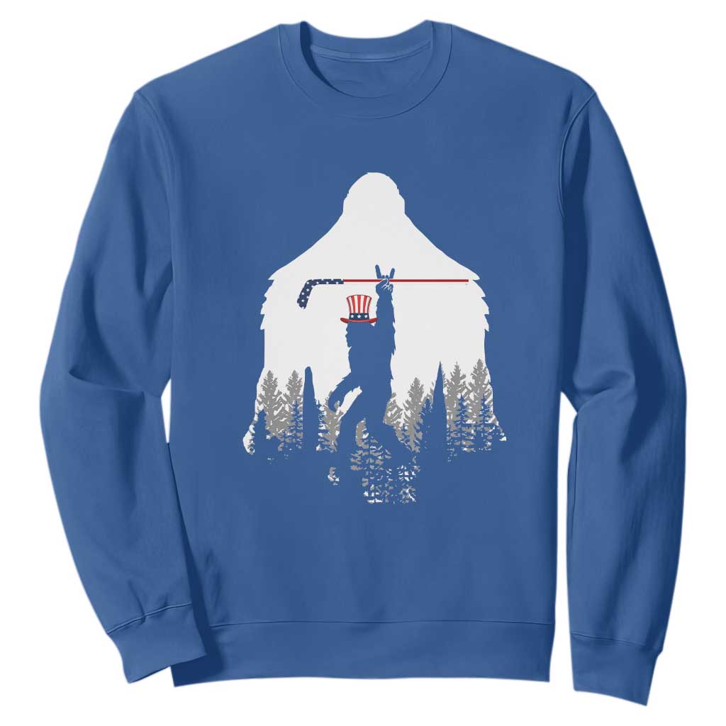 Bigfoot USA Ice Hockey 4th of July Sweatshirt Funny Sasquatch Patriotic American Flag TS14 Royal Blue Print Your Wear