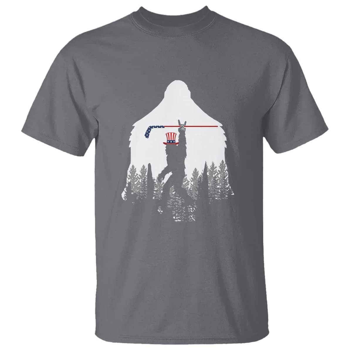 Bigfoot USA Ice Hockey 4th of July T Shirt Funny Sasquatch Patriotic American Flag TS14 Charcoal Print Your Wear