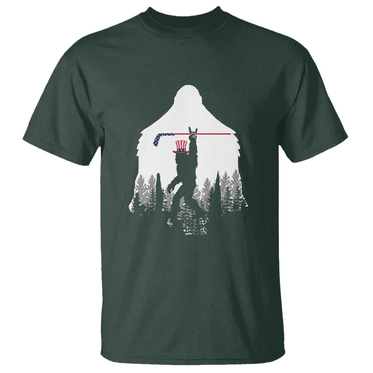 Bigfoot USA Ice Hockey 4th of July T Shirt Funny Sasquatch Patriotic American Flag TS14 Dark Forest Green Print Your Wear
