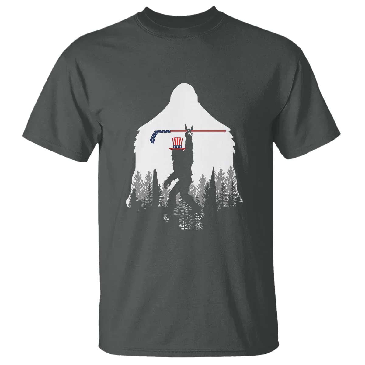 Bigfoot USA Ice Hockey 4th of July T Shirt Funny Sasquatch Patriotic American Flag TS14 Dark Heather Print Your Wear