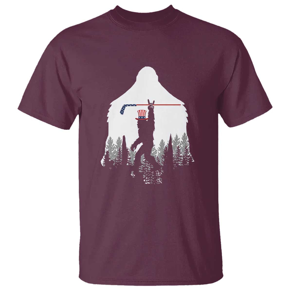 Bigfoot USA Ice Hockey 4th of July T Shirt Funny Sasquatch Patriotic American Flag TS14 Maroon Print Your Wear