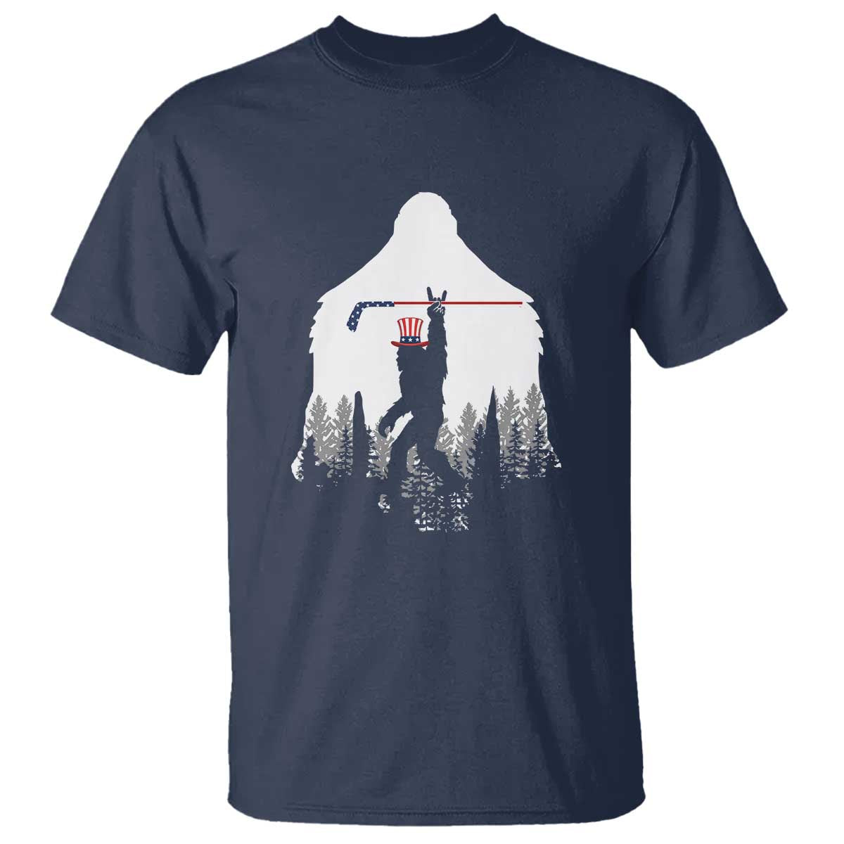 Bigfoot USA Ice Hockey 4th of July T Shirt Funny Sasquatch Patriotic American Flag TS14 Navy Print Your Wear