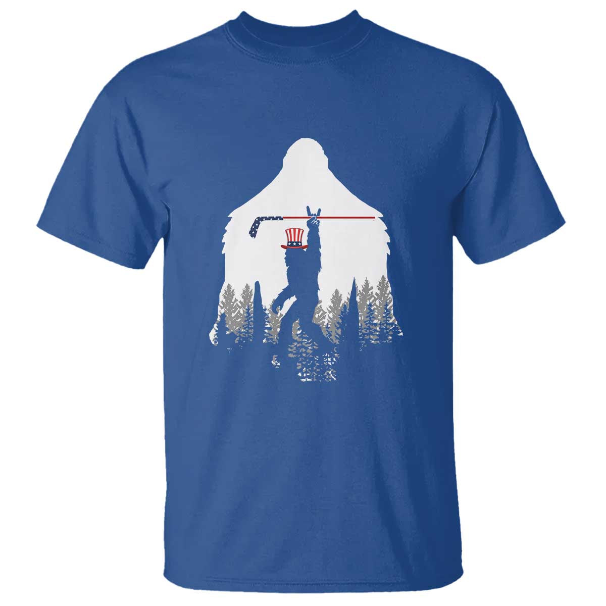 Bigfoot USA Ice Hockey 4th of July T Shirt Funny Sasquatch Patriotic American Flag TS14 Royal Blue Print Your Wear