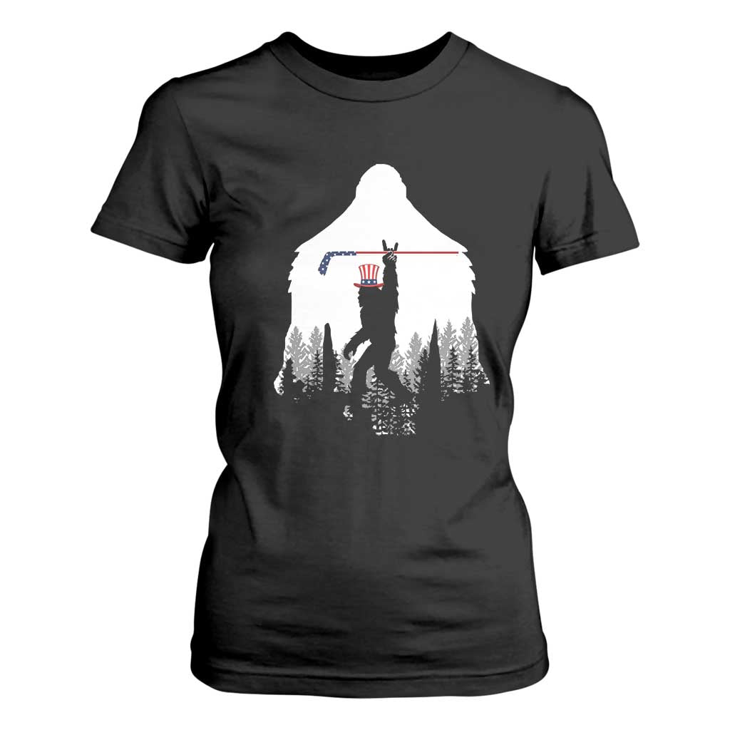 Bigfoot USA Ice Hockey 4th of July T Shirt For Women Funny Sasquatch Patriotic American Flag TS14 Black Print Your Wear