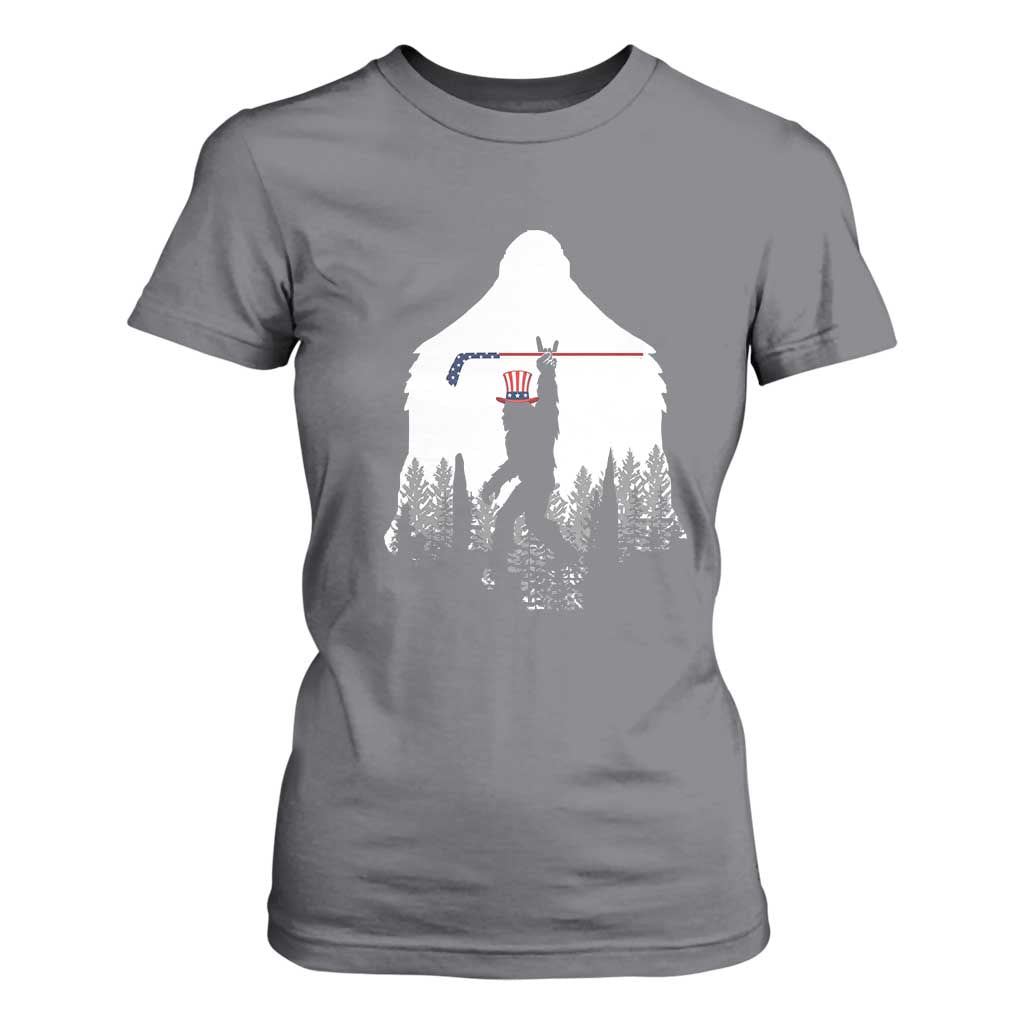 Bigfoot USA Ice Hockey 4th of July T Shirt For Women Funny Sasquatch Patriotic American Flag TS14 Charcoal Print Your Wear
