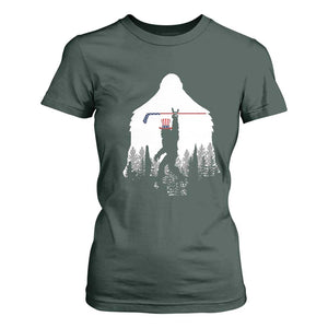 Bigfoot USA Ice Hockey 4th of July T Shirt For Women Funny Sasquatch Patriotic American Flag TS14 Dark Forest Green Print Your Wear