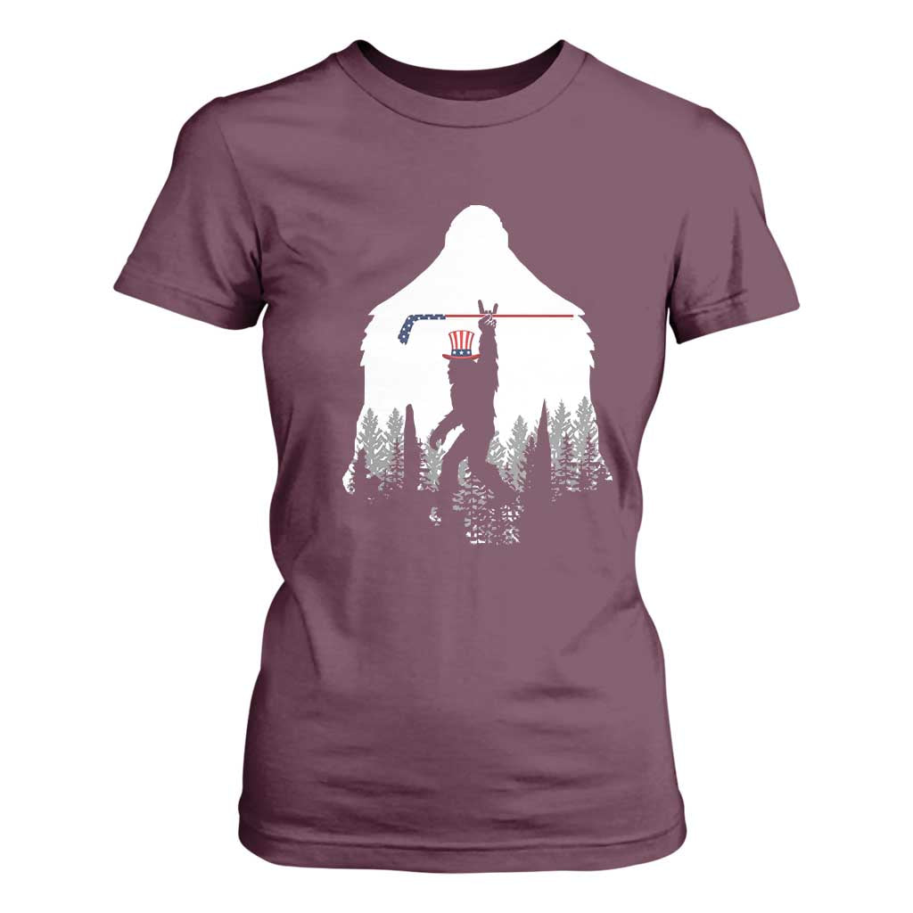 Bigfoot USA Ice Hockey 4th of July T Shirt For Women Funny Sasquatch Patriotic American Flag TS14 Maroon Print Your Wear
