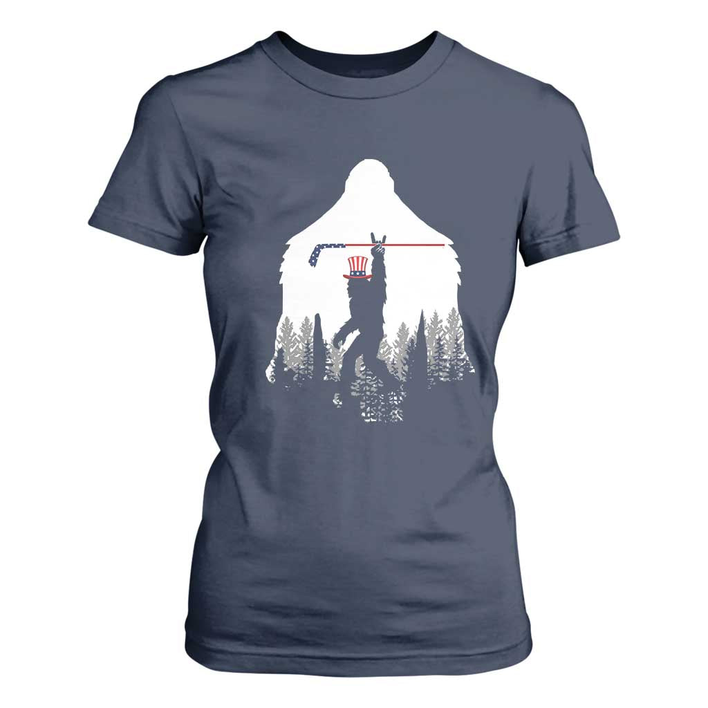 Bigfoot USA Ice Hockey 4th of July T Shirt For Women Funny Sasquatch Patriotic American Flag TS14 Navy Print Your Wear